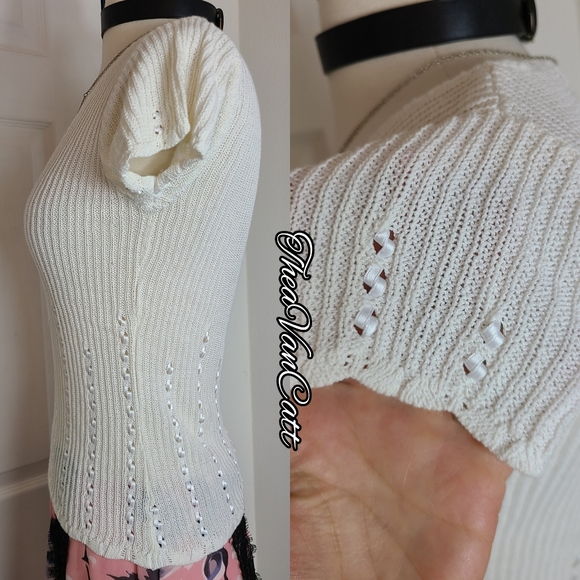 Betsey Johnson New York π vintage 90s y2k ribbon details cotton ribbed knit top - Picture 6 of 7